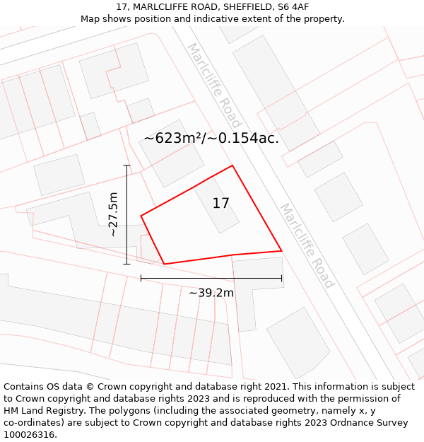 17, MARLCLIFFE ROAD, SHEFFIELD, S6 4AF: Plot and title map