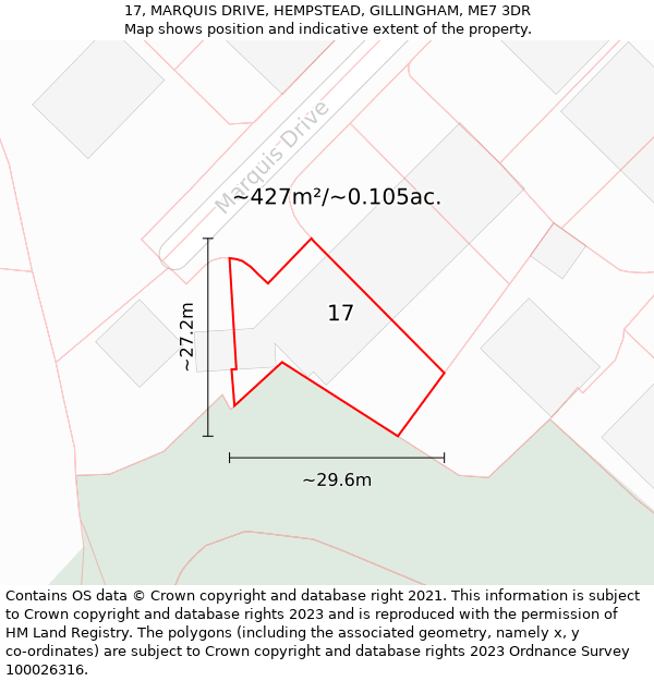 17, MARQUIS DRIVE, HEMPSTEAD, GILLINGHAM, ME7 3DR: Plot and title map