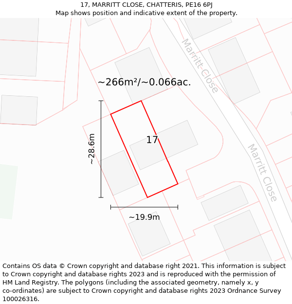 17, MARRITT CLOSE, CHATTERIS, PE16 6PJ: Plot and title map