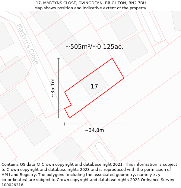 17, MARTYNS CLOSE, OVINGDEAN, BRIGHTON, BN2 7BU: Plot and title map