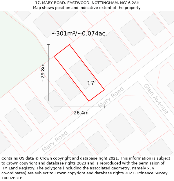 17, MARY ROAD, EASTWOOD, NOTTINGHAM, NG16 2AH: Plot and title map