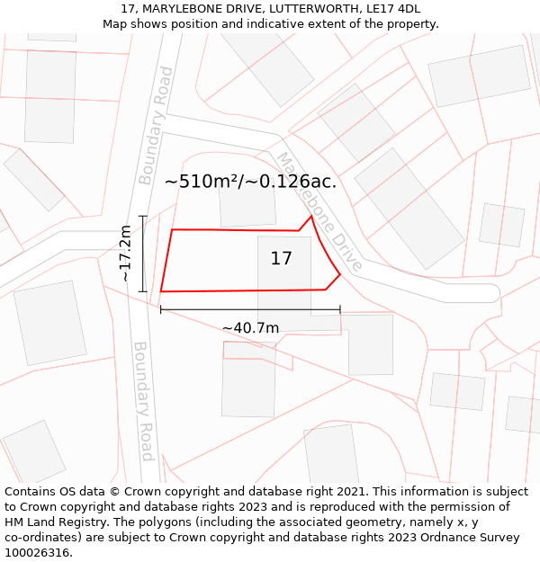 17, MARYLEBONE DRIVE, LUTTERWORTH, LE17 4DL: Plot and title map