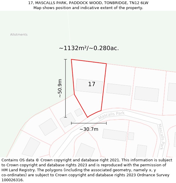 17, MASCALLS PARK, PADDOCK WOOD, TONBRIDGE, TN12 6LW: Plot and title map