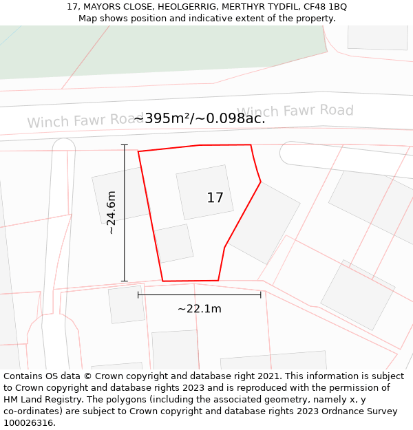 17, MAYORS CLOSE, HEOLGERRIG, MERTHYR TYDFIL, CF48 1BQ: Plot and title map