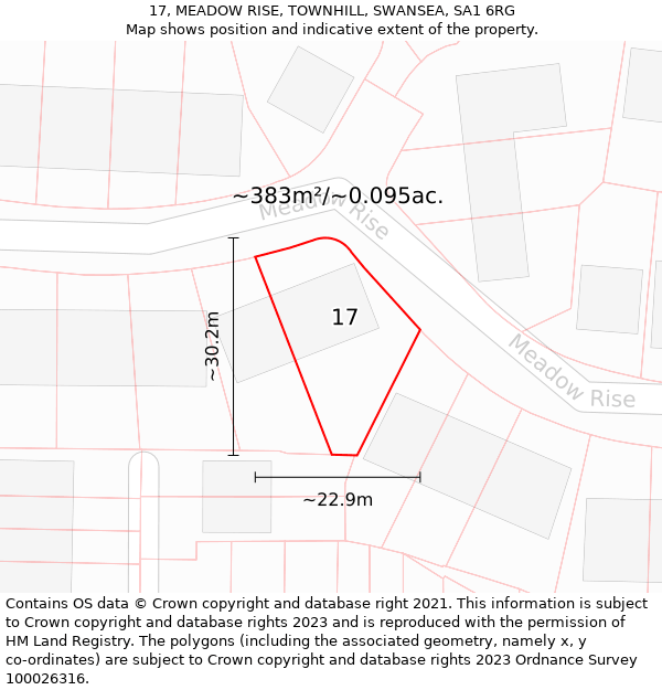 17, MEADOW RISE, TOWNHILL, SWANSEA, SA1 6RG: Plot and title map