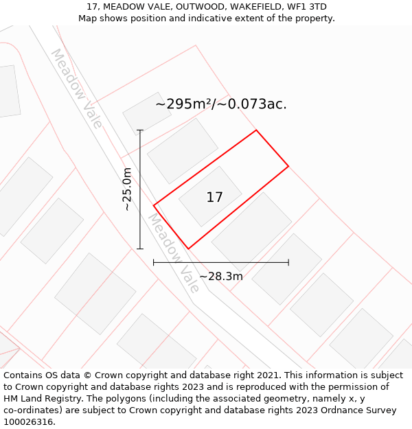 17, MEADOW VALE, OUTWOOD, WAKEFIELD, WF1 3TD: Plot and title map