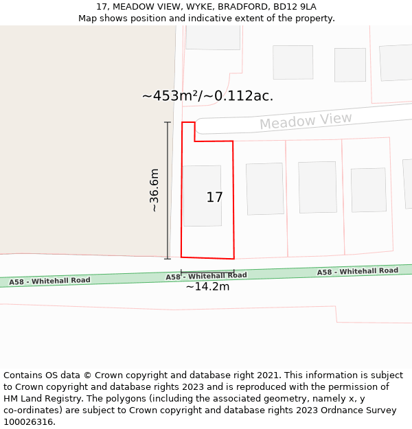 17, MEADOW VIEW, WYKE, BRADFORD, BD12 9LA: Plot and title map