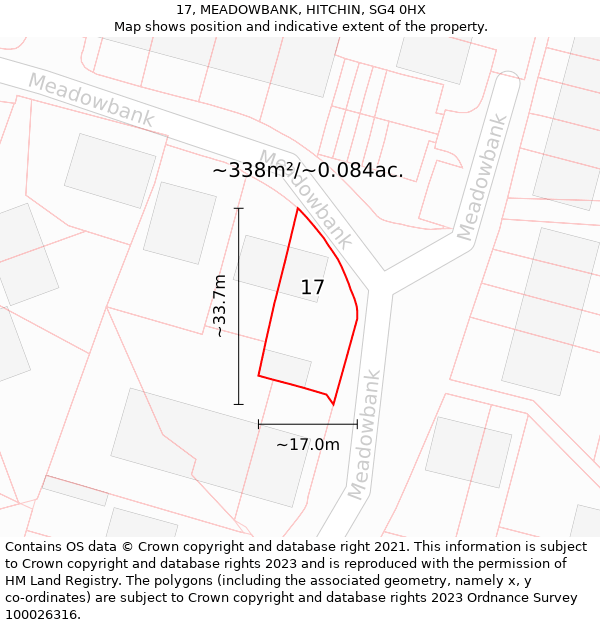 17, MEADOWBANK, HITCHIN, SG4 0HX: Plot and title map