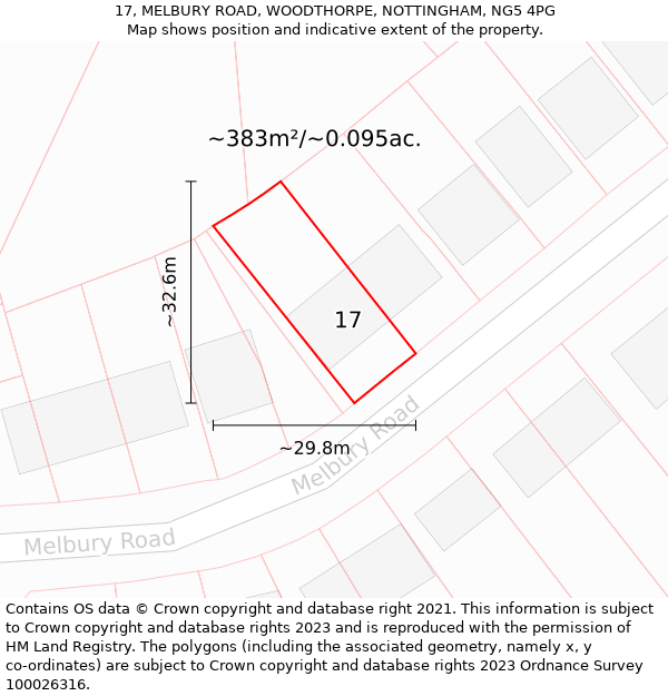 17, MELBURY ROAD, WOODTHORPE, NOTTINGHAM, NG5 4PG: Plot and title map