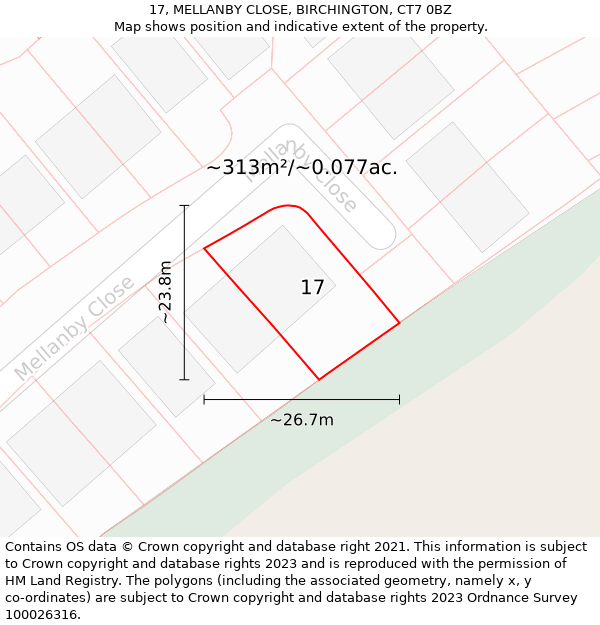 17, MELLANBY CLOSE, BIRCHINGTON, CT7 0BZ: Plot and title map