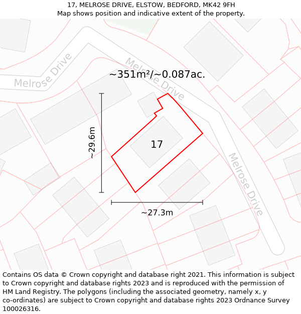 17, MELROSE DRIVE, ELSTOW, BEDFORD, MK42 9FH: Plot and title map