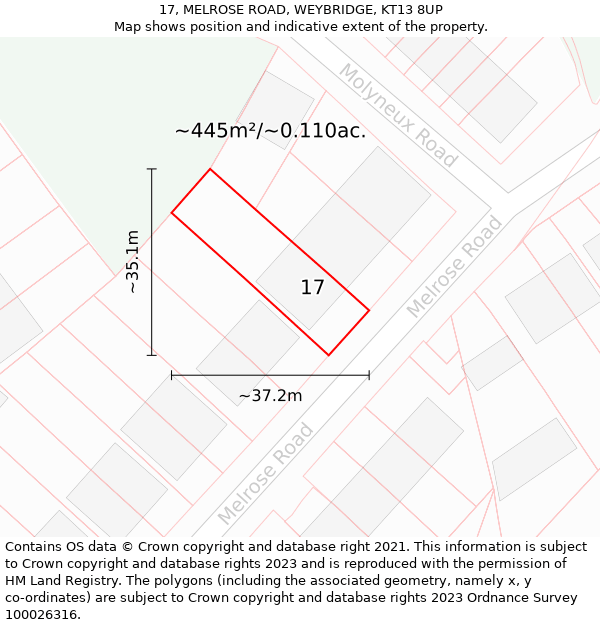 17, MELROSE ROAD, WEYBRIDGE, KT13 8UP: Plot and title map