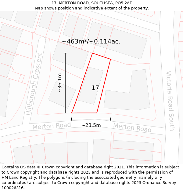 17, MERTON ROAD, SOUTHSEA, PO5 2AF: Plot and title map