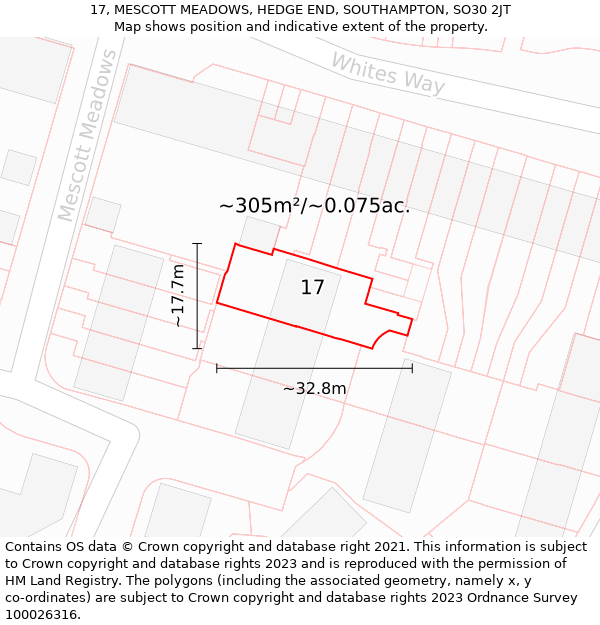 17, MESCOTT MEADOWS, HEDGE END, SOUTHAMPTON, SO30 2JT: Plot and title map