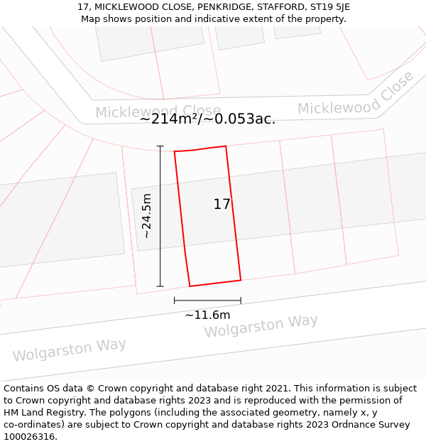 17, MICKLEWOOD CLOSE, PENKRIDGE, STAFFORD, ST19 5JE: Plot and title map