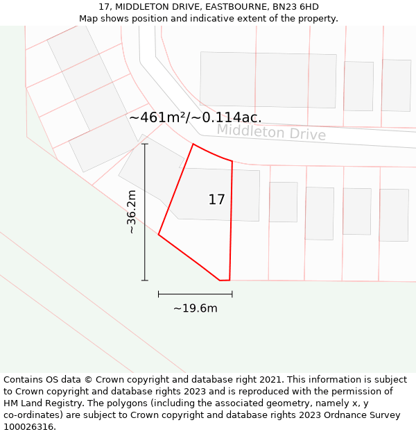 17, MIDDLETON DRIVE, EASTBOURNE, BN23 6HD: Plot and title map