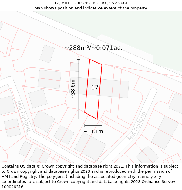 17, MILL FURLONG, RUGBY, CV23 0GF: Plot and title map