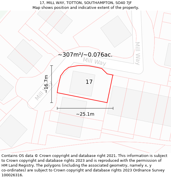 17, MILL WAY, TOTTON, SOUTHAMPTON, SO40 7JF: Plot and title map