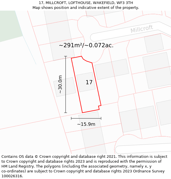 17, MILLCROFT, LOFTHOUSE, WAKEFIELD, WF3 3TH: Plot and title map