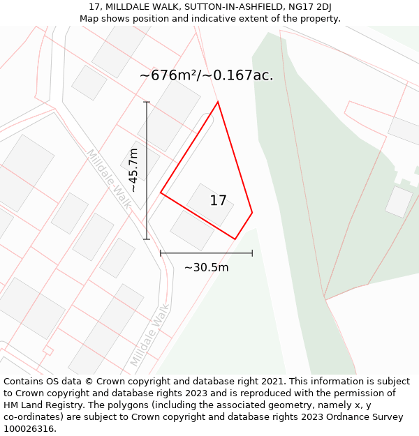 17, MILLDALE WALK, SUTTON-IN-ASHFIELD, NG17 2DJ: Plot and title map