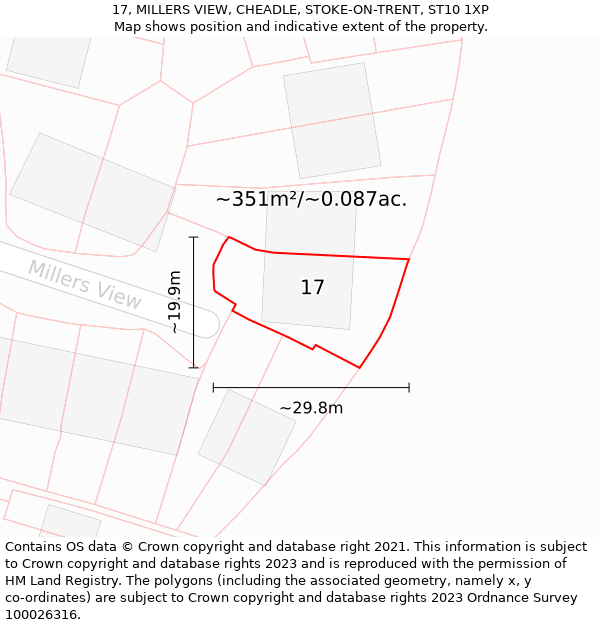 17, MILLERS VIEW, CHEADLE, STOKE-ON-TRENT, ST10 1XP: Plot and title map