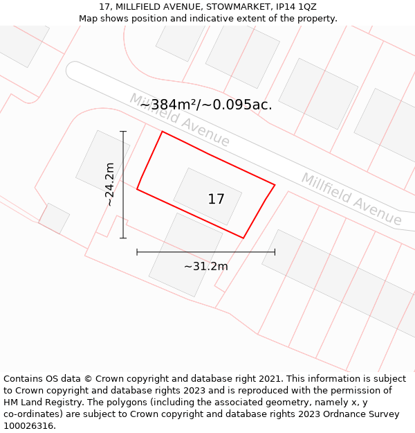 17, MILLFIELD AVENUE, STOWMARKET, IP14 1QZ: Plot and title map