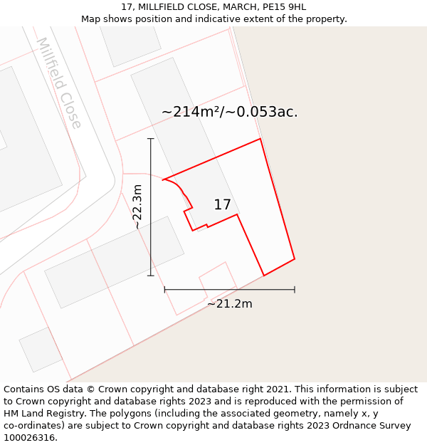 17, MILLFIELD CLOSE, MARCH, PE15 9HL: Plot and title map