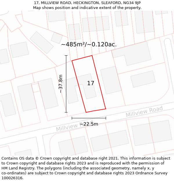 17, MILLVIEW ROAD, HECKINGTON, SLEAFORD, NG34 9JP: Plot and title map