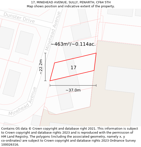 17, MINEHEAD AVENUE, SULLY, PENARTH, CF64 5TH: Plot and title map