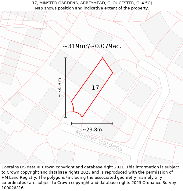 17, MINSTER GARDENS, ABBEYMEAD, GLOUCESTER, GL4 5GJ: Plot and title map