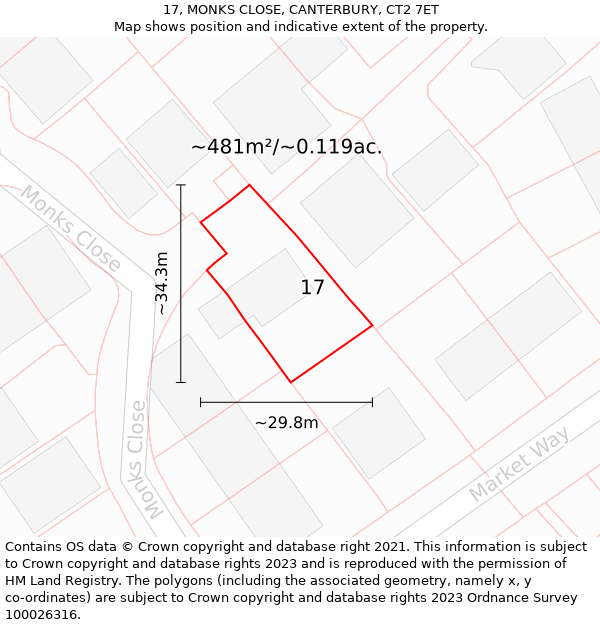 17, MONKS CLOSE, CANTERBURY, CT2 7ET: Plot and title map