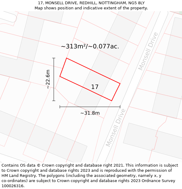 17, MONSELL DRIVE, REDHILL, NOTTINGHAM, NG5 8LY: Plot and title map