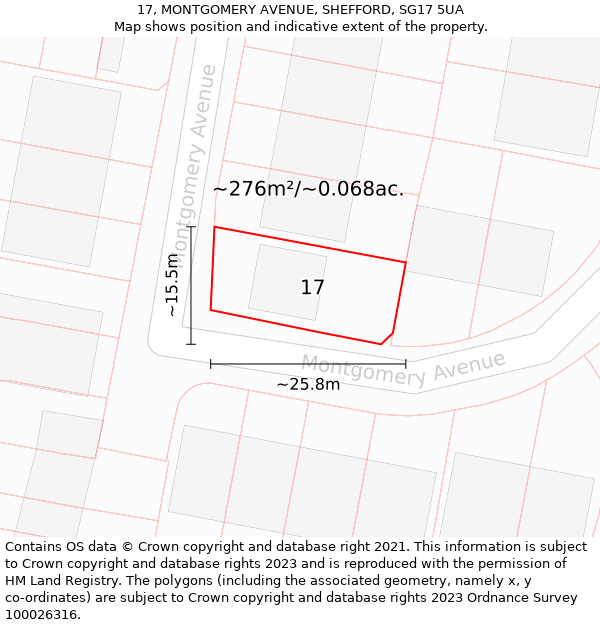 17, MONTGOMERY AVENUE, SHEFFORD, SG17 5UA: Plot and title map