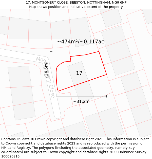 17, MONTGOMERY CLOSE, BEESTON, NOTTINGHAM, NG9 6NF: Plot and title map