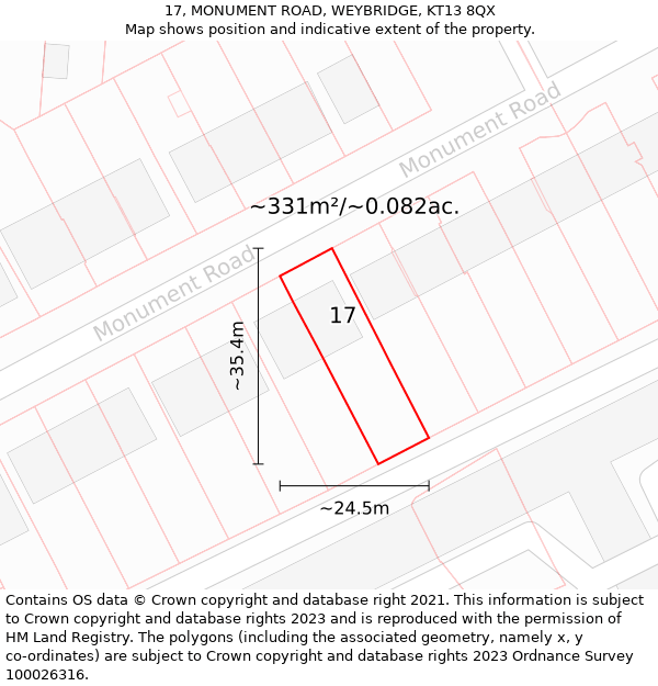 17, MONUMENT ROAD, WEYBRIDGE, KT13 8QX: Plot and title map