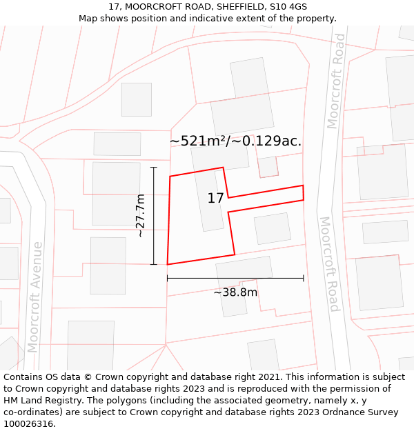 17, MOORCROFT ROAD, SHEFFIELD, S10 4GS: Plot and title map