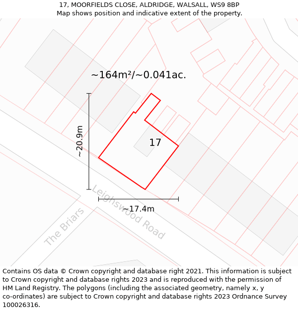 17, MOORFIELDS CLOSE, ALDRIDGE, WALSALL, WS9 8BP: Plot and title map