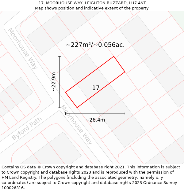 17, MOORHOUSE WAY, LEIGHTON BUZZARD, LU7 4NT: Plot and title map