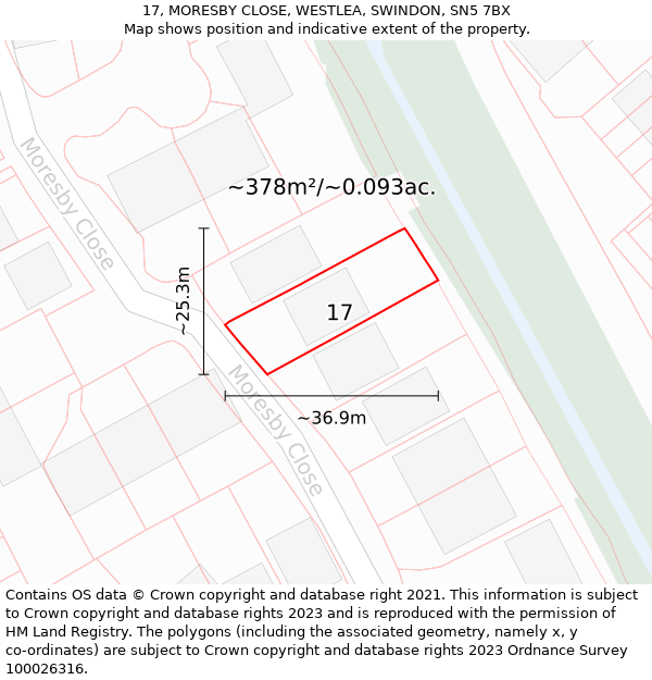 17, MORESBY CLOSE, WESTLEA, SWINDON, SN5 7BX: Plot and title map