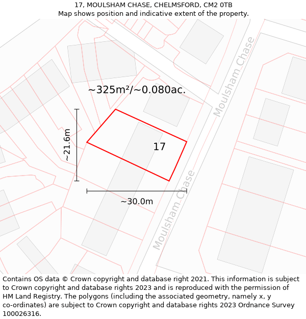 17, MOULSHAM CHASE, CHELMSFORD, CM2 0TB: Plot and title map