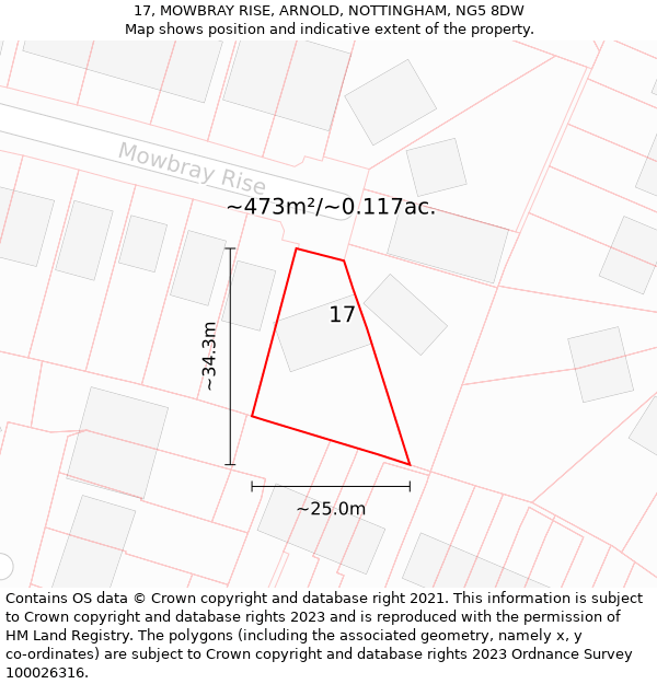 17, MOWBRAY RISE, ARNOLD, NOTTINGHAM, NG5 8DW: Plot and title map