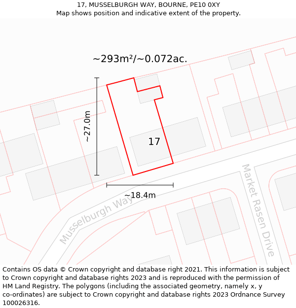 17, MUSSELBURGH WAY, BOURNE, PE10 0XY: Plot and title map