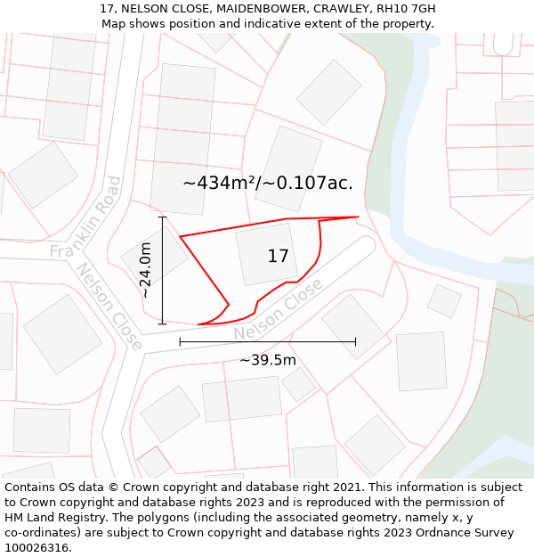 17, NELSON CLOSE, MAIDENBOWER, CRAWLEY, RH10 7GH: Plot and title map