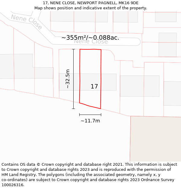 17, NENE CLOSE, NEWPORT PAGNELL, MK16 9DE: Plot and title map