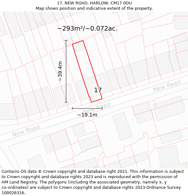 17, NEW ROAD, HARLOW, CM17 0DU: Plot and title map