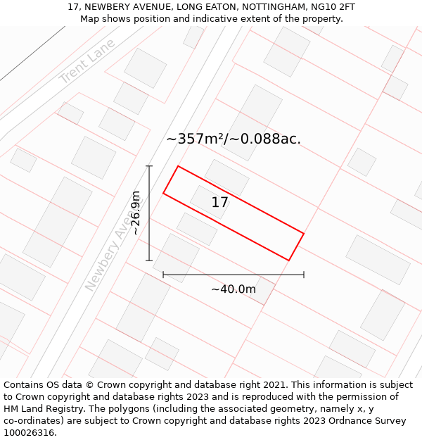 17, NEWBERY AVENUE, LONG EATON, NOTTINGHAM, NG10 2FT: Plot and title map