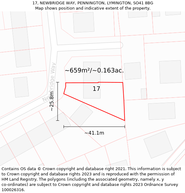 17, NEWBRIDGE WAY, PENNINGTON, LYMINGTON, SO41 8BG: Plot and title map