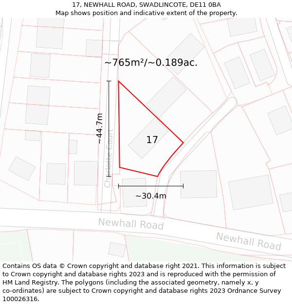 17, NEWHALL ROAD, SWADLINCOTE, DE11 0BA: Plot and title map