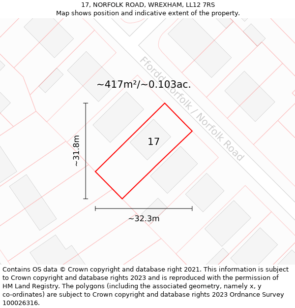 17, NORFOLK ROAD, WREXHAM, LL12 7RS: Plot and title map