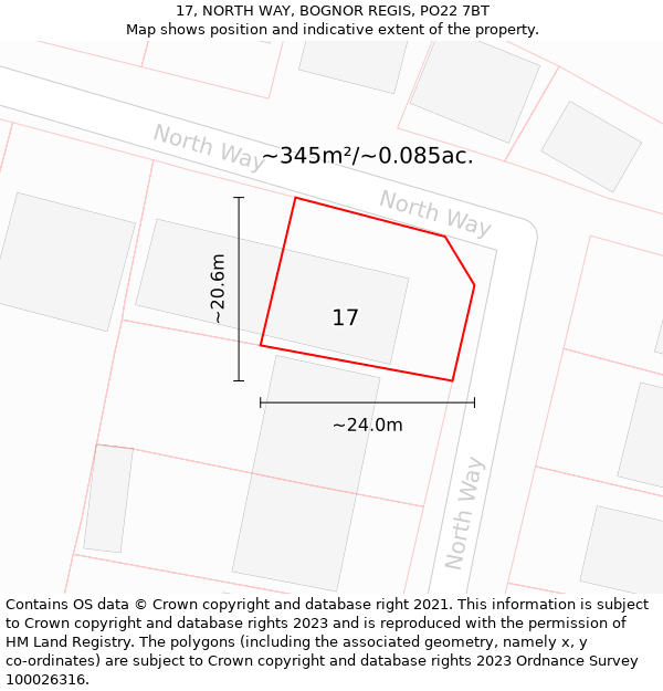 17, NORTH WAY, BOGNOR REGIS, PO22 7BT: Plot and title map